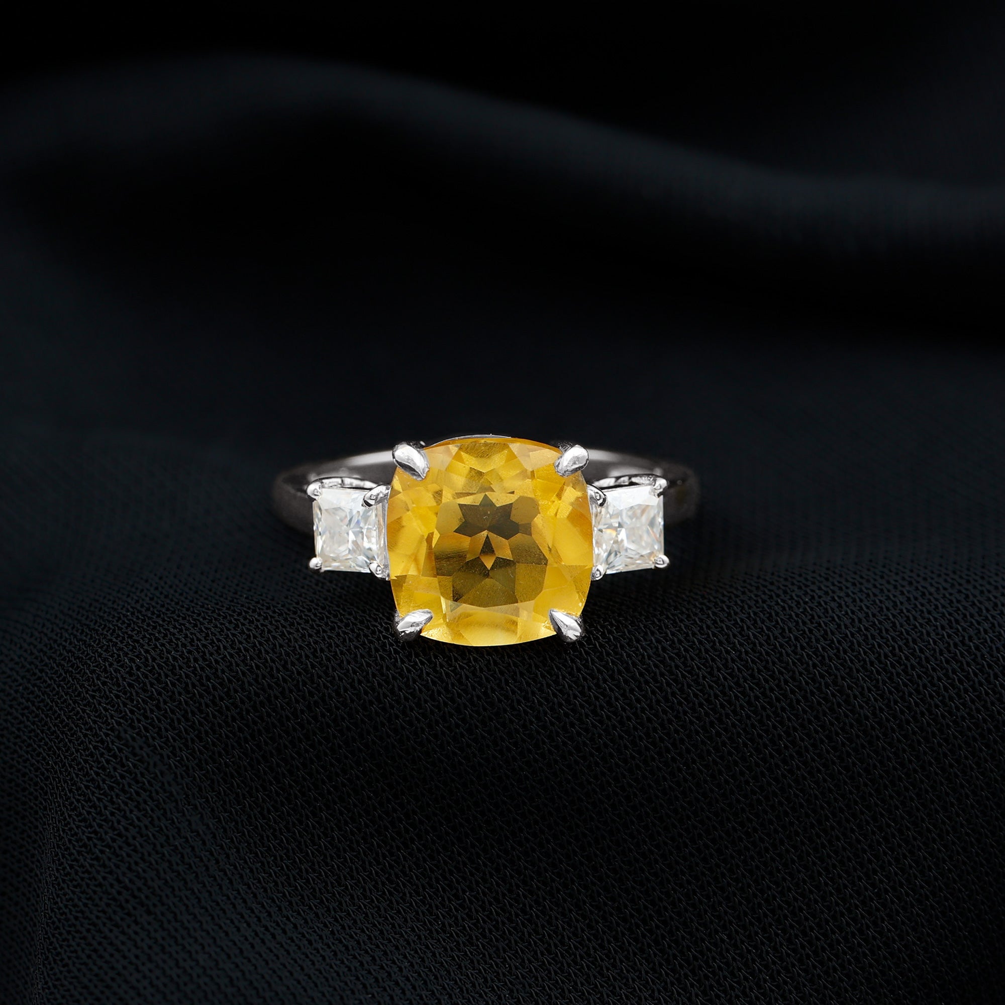 Created Yellow Sapphire and Moissanite Engagement Ring Lab Created Yellow Sapphire - ( AAAA ) - Quality - Rosec Jewels