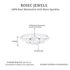 Certified Moissanite Three Stone Engagement Ring Moissanite - ( D-VS1 ) - Color and Clarity 92.5 Sterling Silver 9 - Rosec Jewels