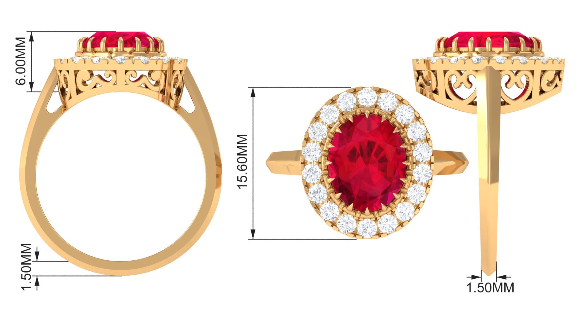 Oval Lab Grown Ruby and Moissanite Halo Engagement Ring Lab Created Ruby - ( AAAA ) - Quality - Rosec Jewels