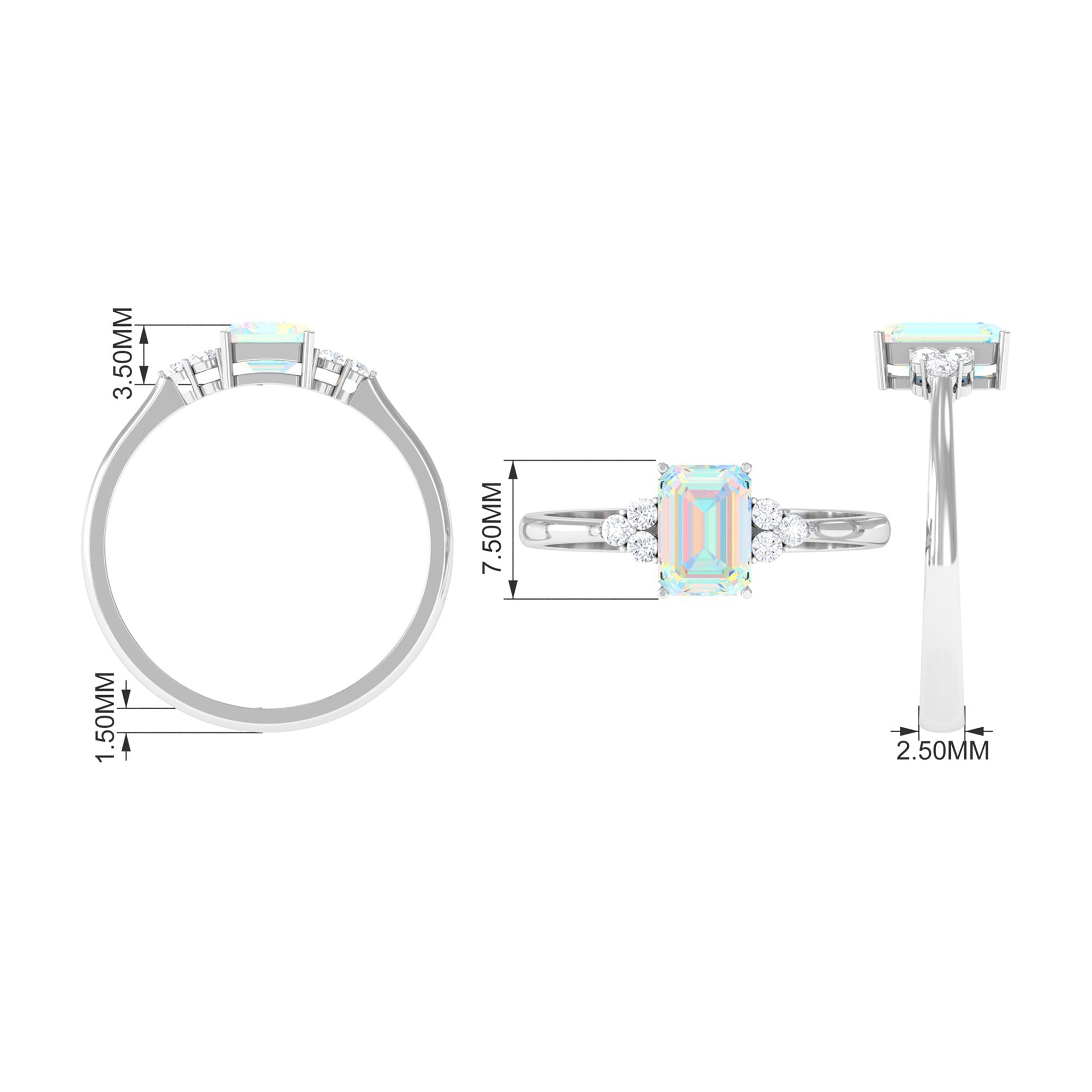 Octagon Cut Ethiopian Opal Engagement Ring with Diamond Trio Ethiopian Opal - ( AAA ) - Quality - Rosec Jewels