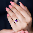 1.5 CT Octagon Cut Amethyst Engagement Ring with Diamond Trio Amethyst - ( AAA ) - Quality - Rosec Jewels