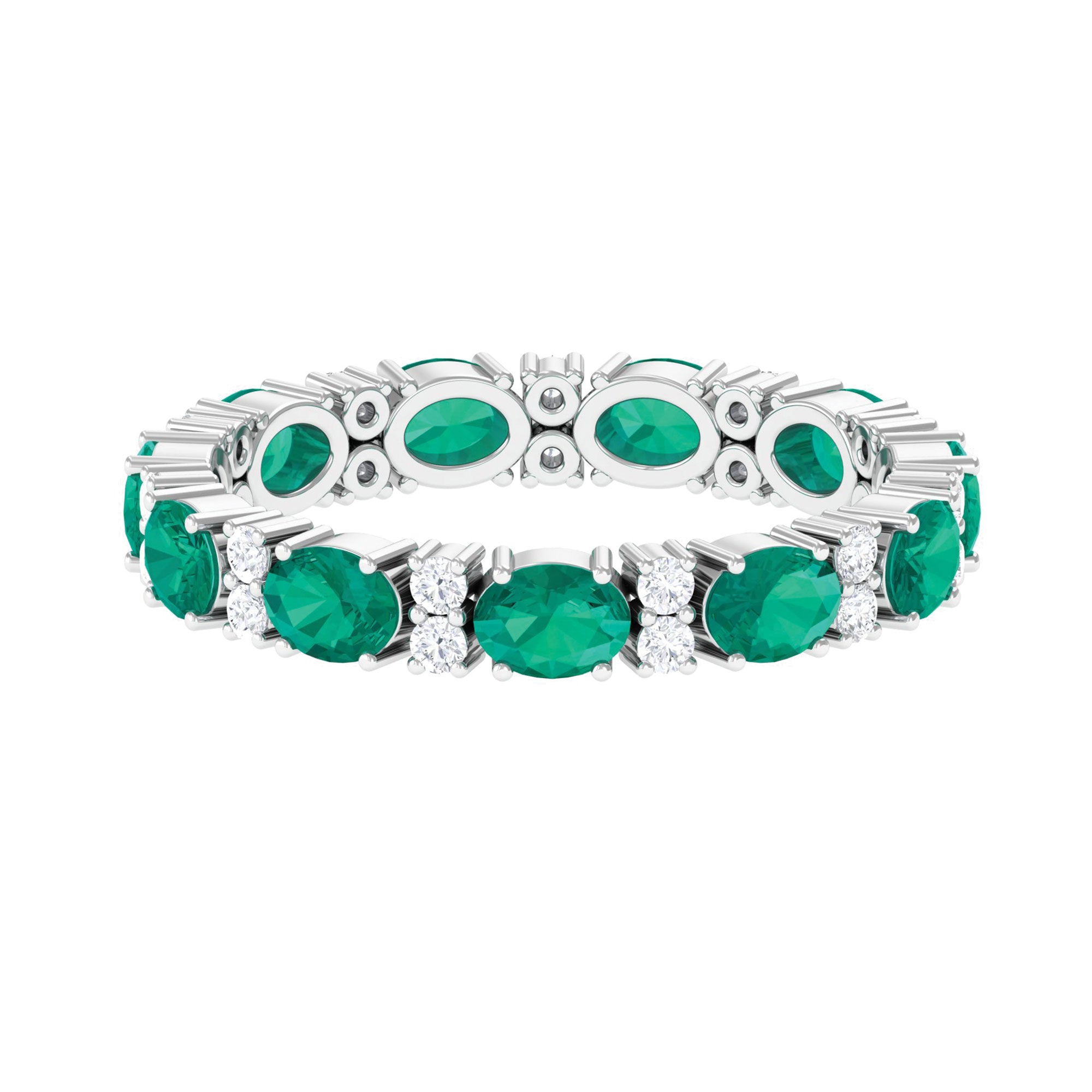 Oval Cut Green Emerald Eternity Band Ring with Diamond Emerald - ( AAA ) - Quality - Rosec Jewels