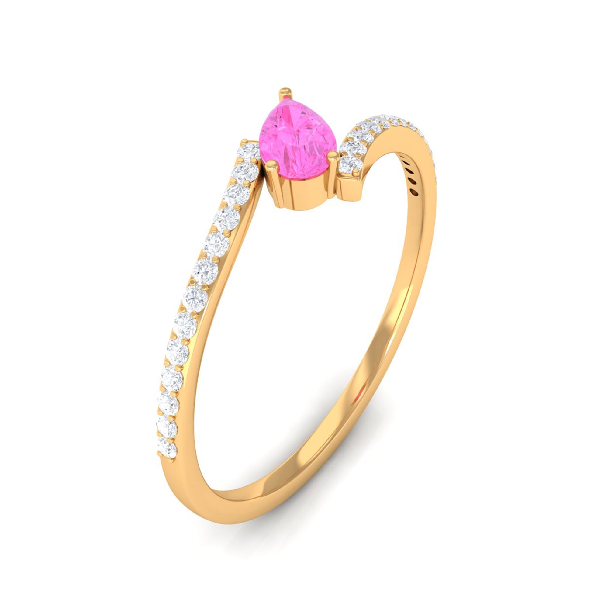 Tilted Pear Shape Pink Sapphire and Diamond Bypass Promise Ring Pink Sapphire - ( AAA ) - Quality - Rosec Jewels