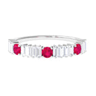 Ruby and Diamond Contemporary Half Eternity Ring Ruby - ( AAA ) - Quality - Rosec Jewels