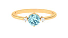 Round Aquamarine Solitaire Promise Ring with Diamond Aquamarine - ( AAA ) - Quality - Rosec Jewels