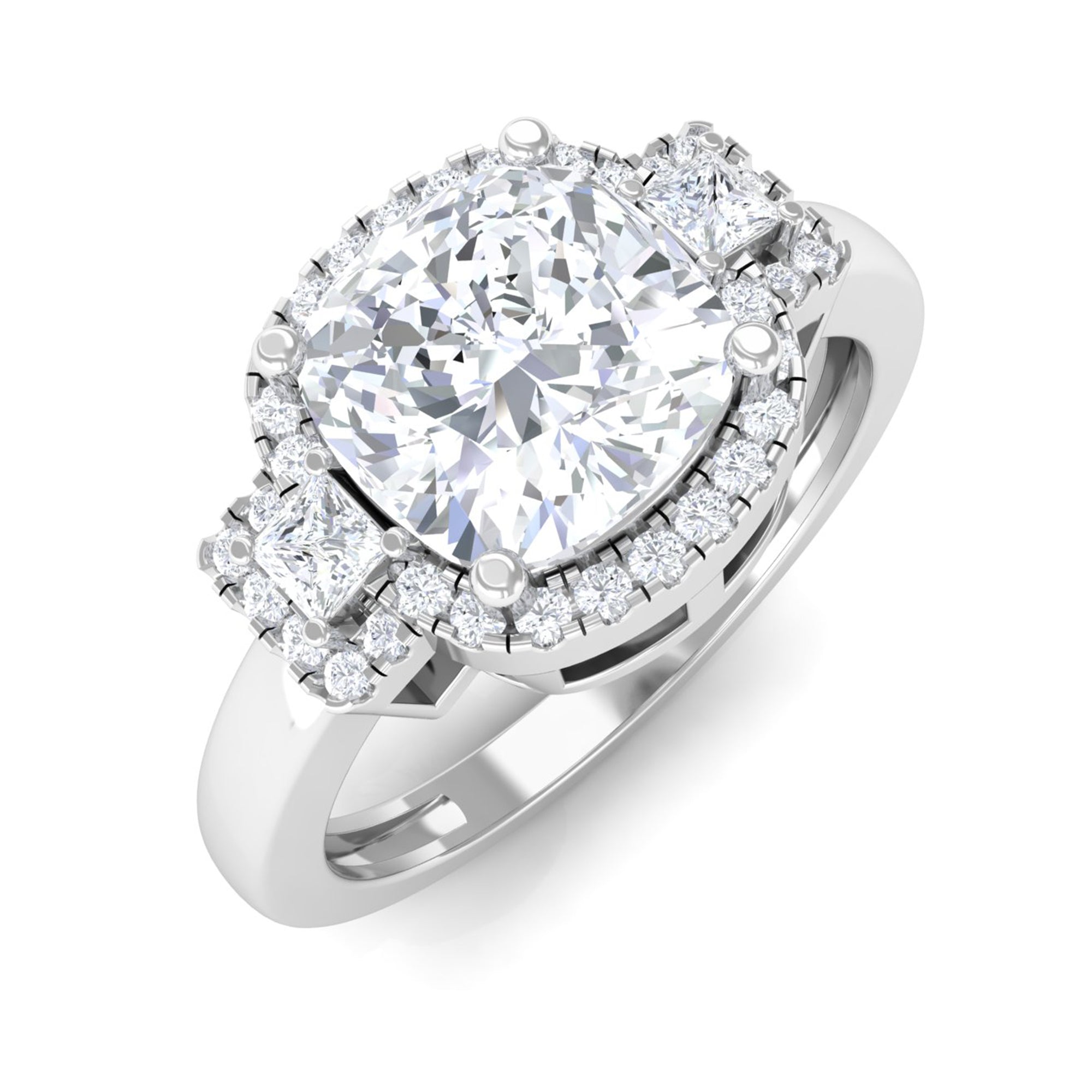 Cushion Cut Certified Moissanite Cocktail Engagement Ring in Gold Moissanite - ( D-VS1 ) - Color and Clarity - Rosec Jewels