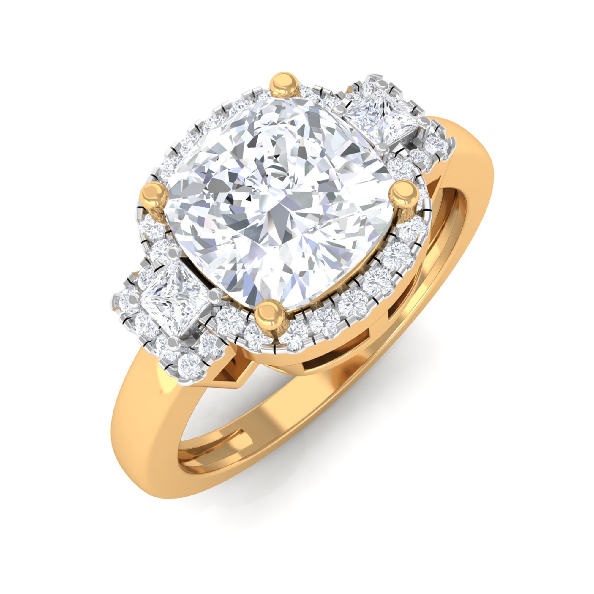 Cushion Cut Certified Moissanite Cocktail Engagement Ring in Gold Moissanite - ( D-VS1 ) - Color and Clarity - Rosec Jewels