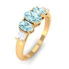 Oval Cut Aquamarine Three Stone Ring with Diamond Aquamarine - ( AAA ) - Quality - Rosec Jewels