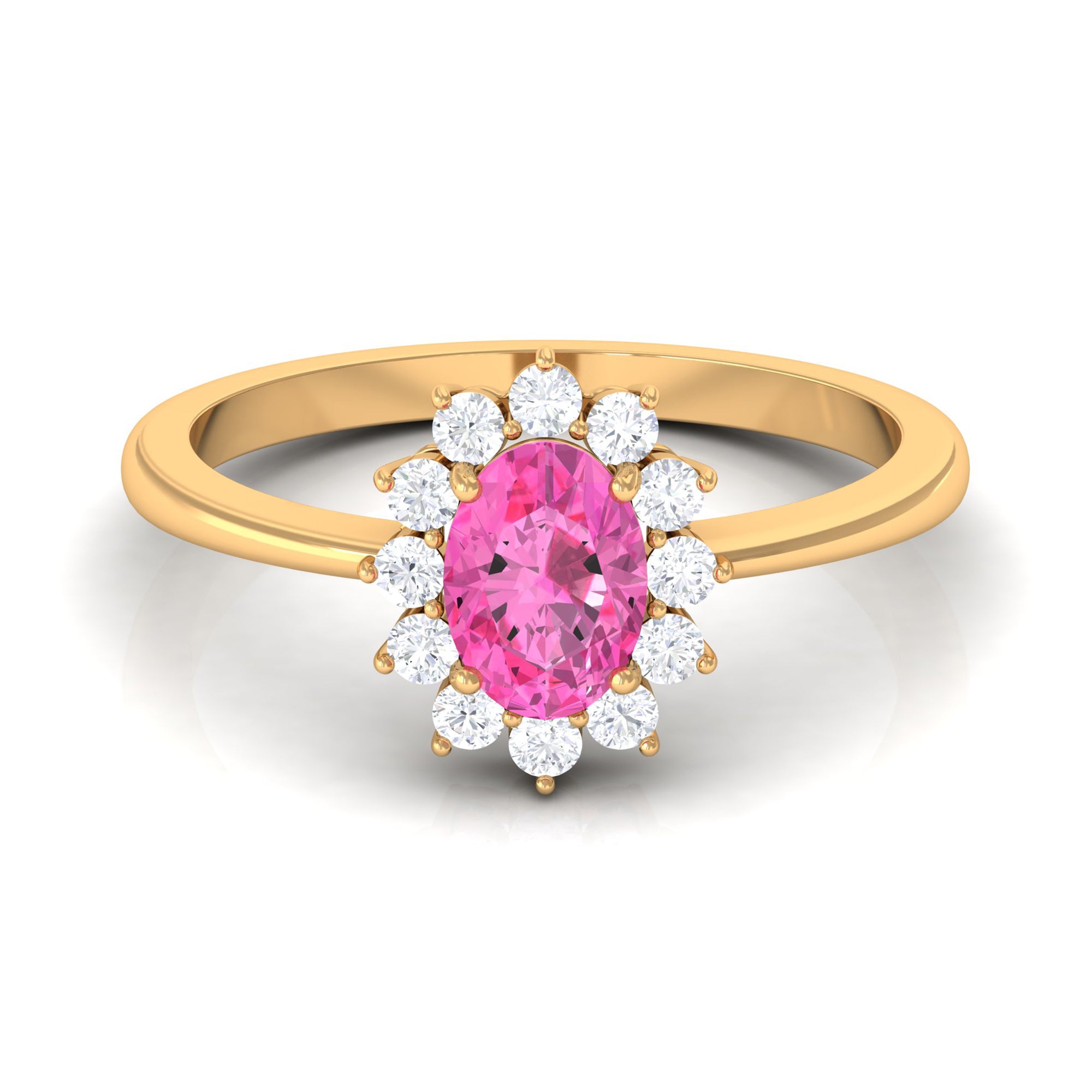 Princess Diana Inspired Oval Cut Pink Sapphire Engagement Ring Diamond Halo Pink Sapphire - ( AAA ) - Quality - Rosec Jewels