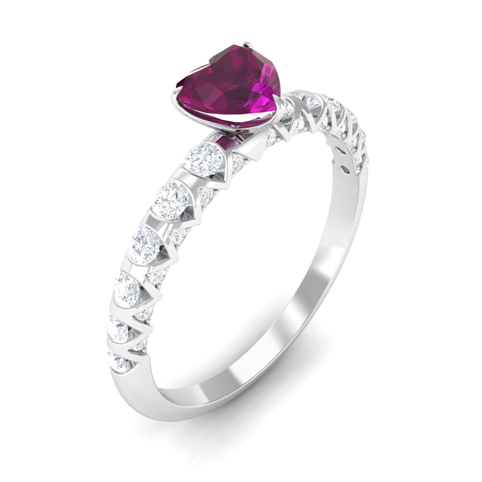 1.25 CT Claw Set Heart Shape Rhodolite and Diamond Engagement Ring Rhodolite - ( AAA ) - Quality - Rosec Jewels