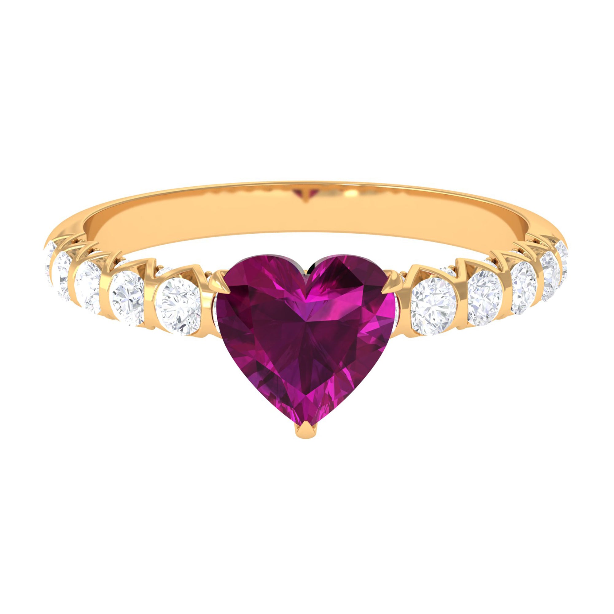 1.25 CT Claw Set Heart Shape Rhodolite and Diamond Engagement Ring Rhodolite - ( AAA ) - Quality - Rosec Jewels