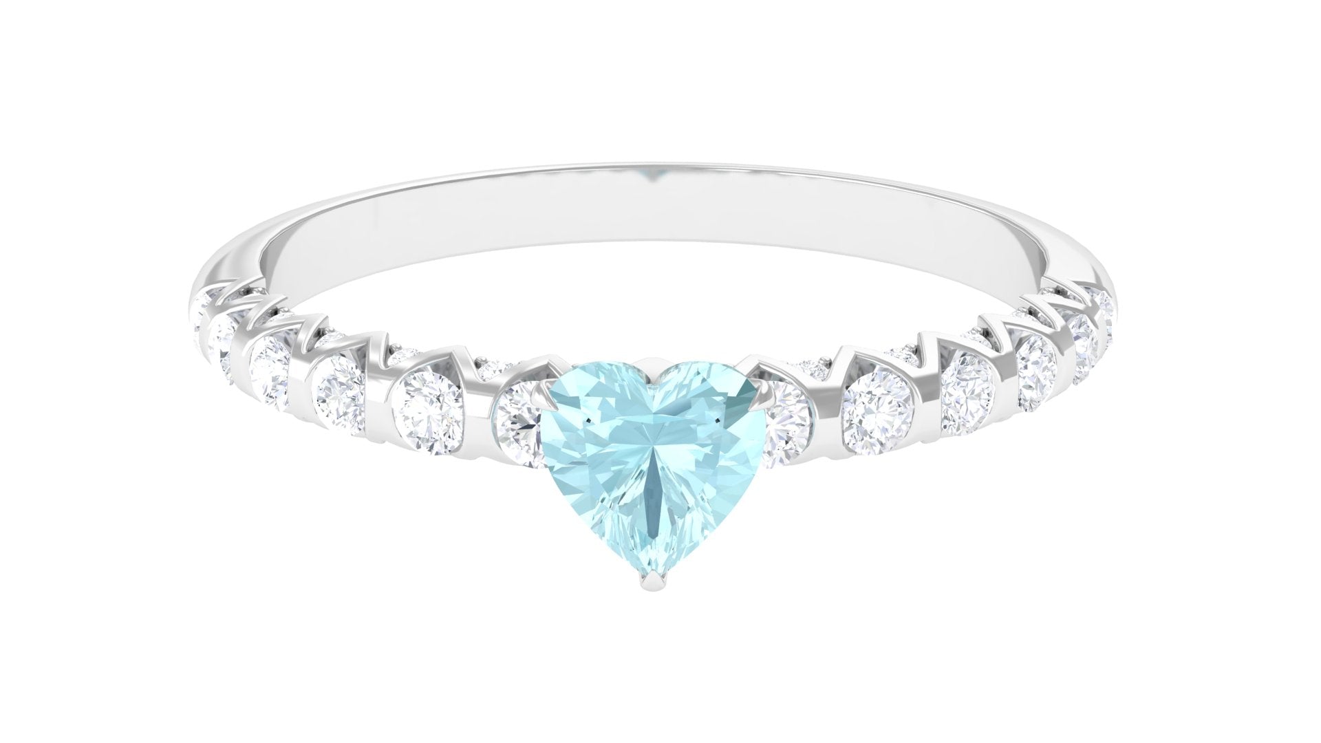 Claw Set Heart Sky Blue Topaz and Diamond Engagement Ring Sky Blue Topaz - ( AAA ) - Quality - Rosec Jewels