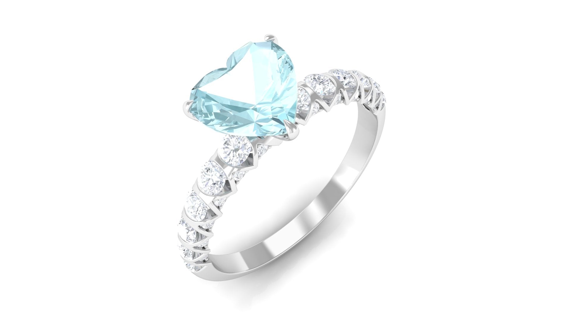 Claw Set Heart Sky Blue Topaz and Diamond Engagement Ring Sky Blue Topaz - ( AAA ) - Quality - Rosec Jewels