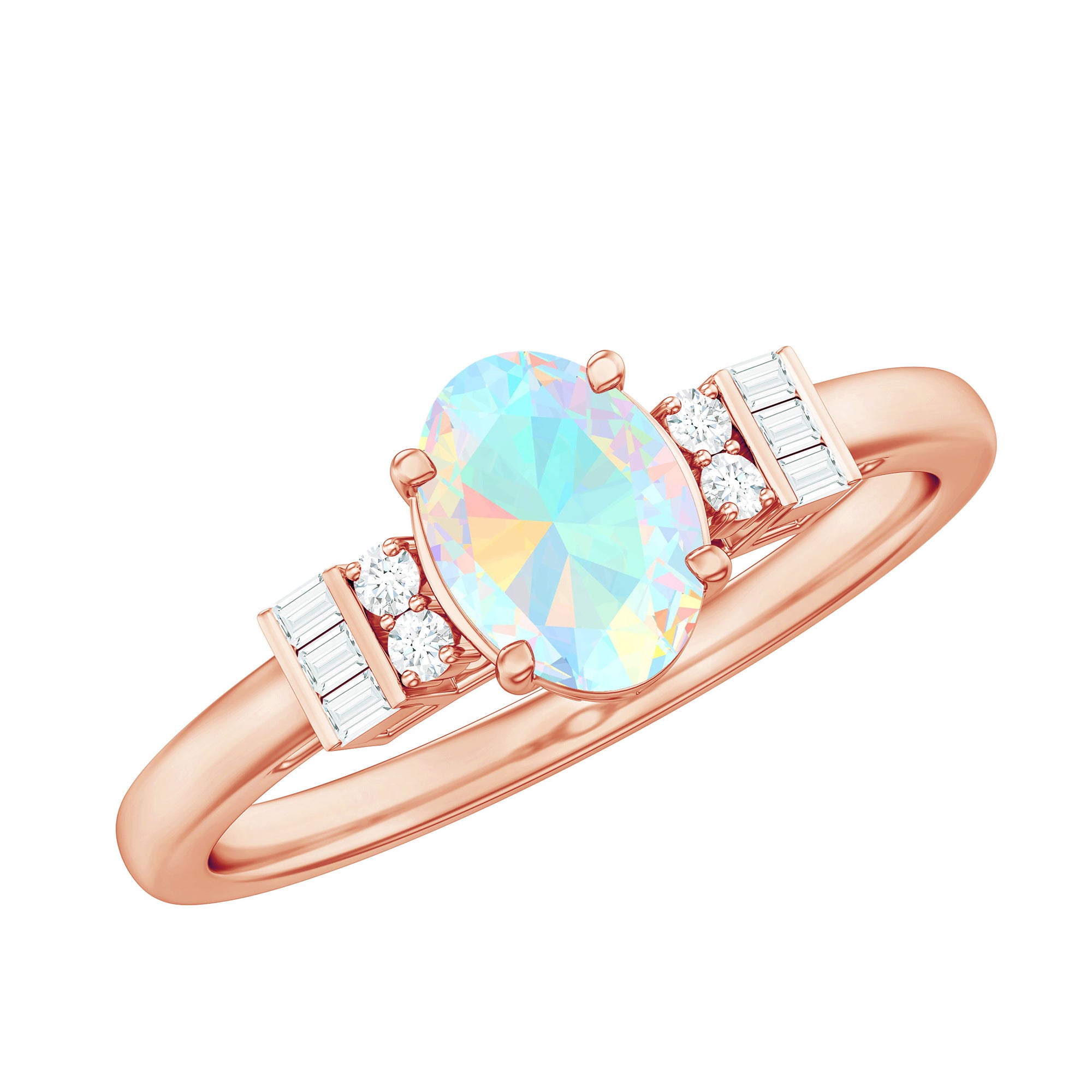 1 CT Oval Cut Ethiopian Opal and Diamond Classic Ring Ethiopian Opal - ( AAA ) - Quality - Rosec Jewels