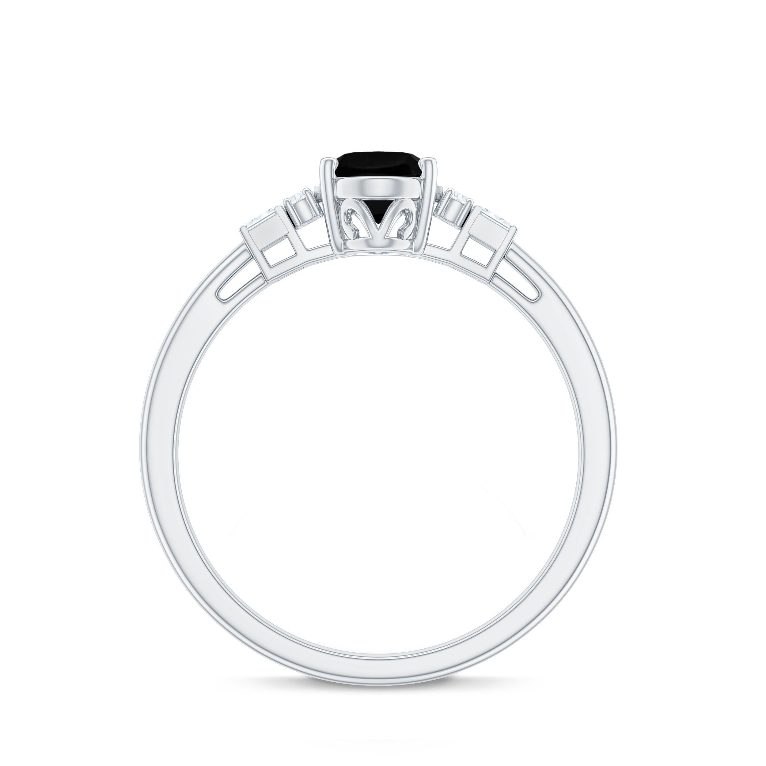 Classic Black Onyx Solitaire Engagement Ring with Diamond Black Onyx - ( AAA ) - Quality - Rosec Jewels