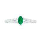 Minimal Split Shank Oval Emerald Engagement Ring with Diamond Emerald - ( AAA ) - Quality - Rosec Jewels