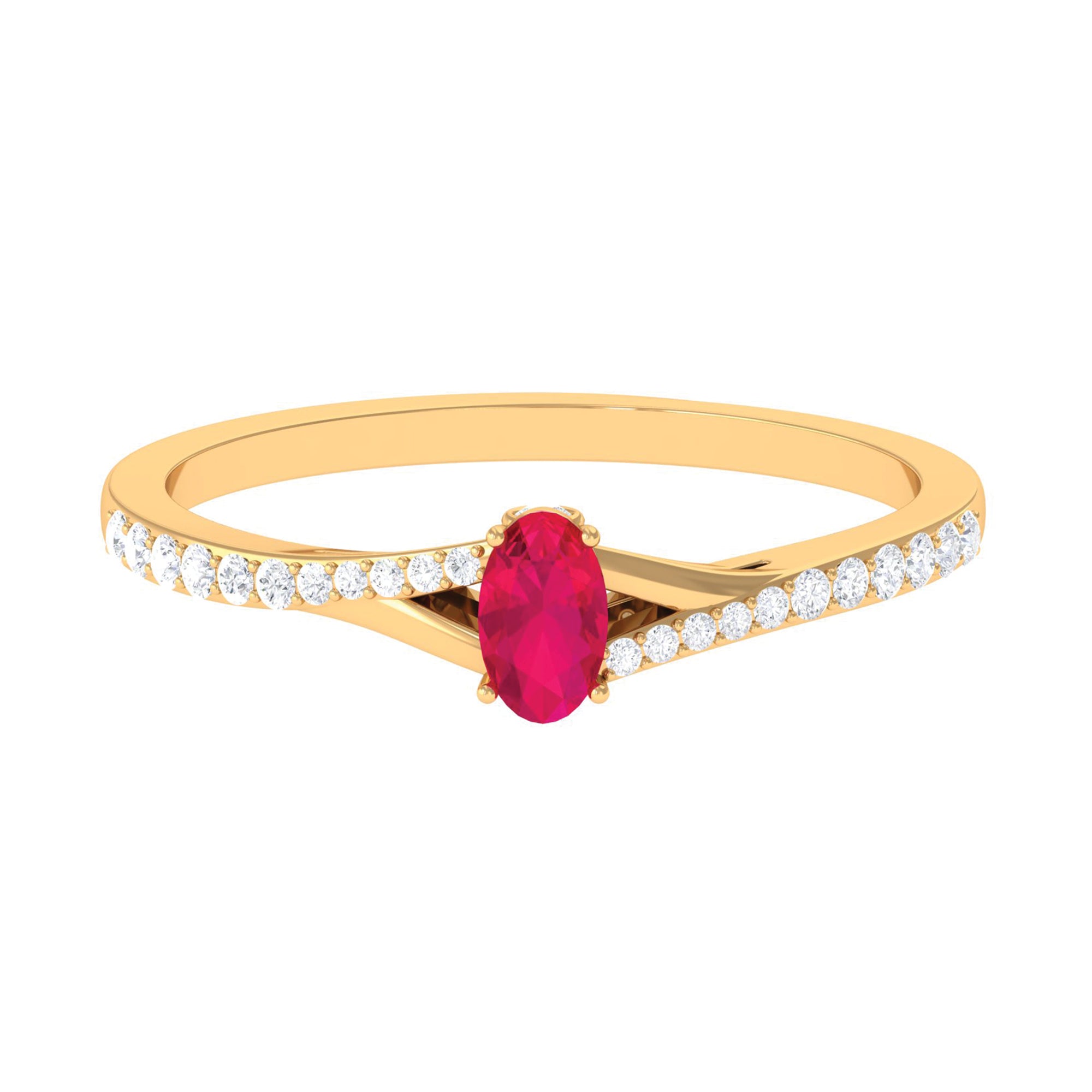 Split Shank Oval Ruby Engagement Ring with Diamond Ruby - ( AAA ) - Quality - Rosec Jewels