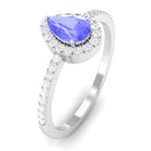 Pear Shape Tanzanite and Diamond Halo Ring Tanzanite - ( AAA ) - Quality - Rosec Jewels