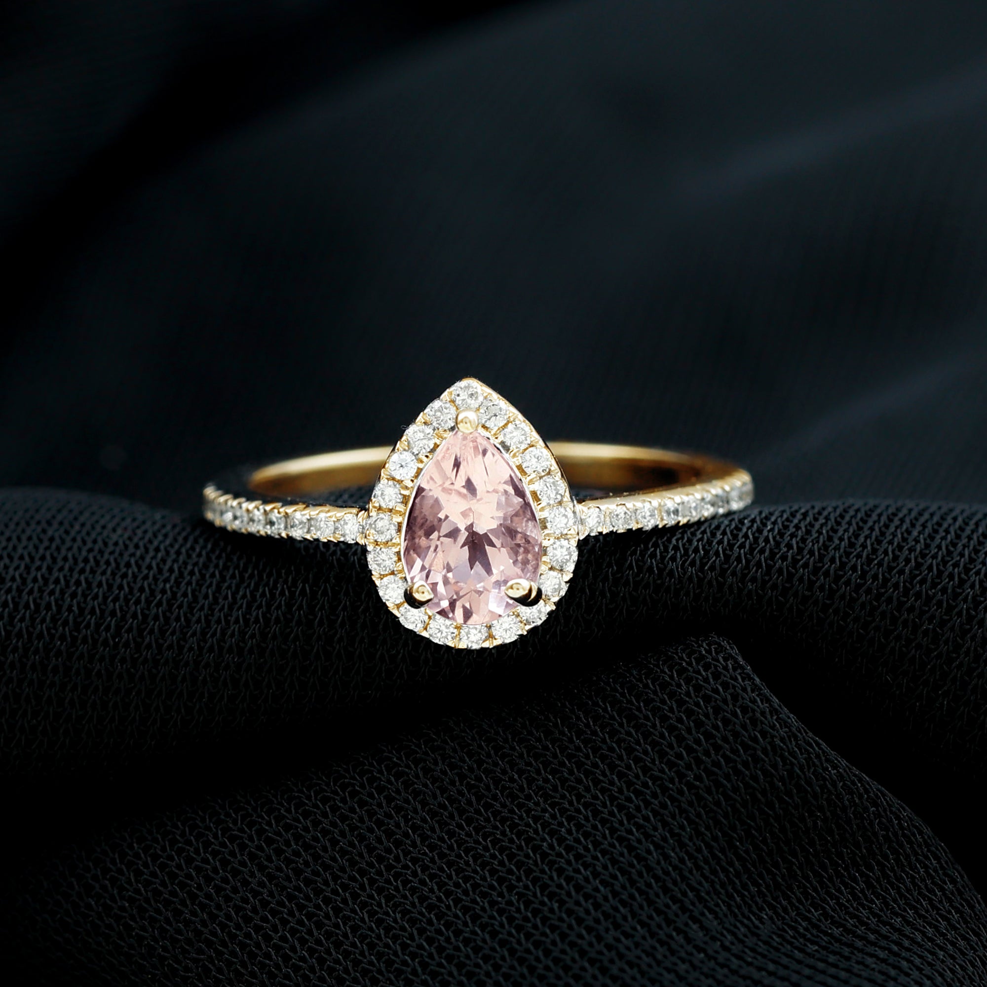 Real Morganite Classic Engagement Ring With Diamond Halo Morganite - ( AAA ) - Quality - Rosec Jewels