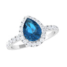 Rosec Jewels-Pear Shaped London Blue Topaz Engagement Ring With Moissanite