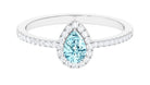 Natural Aquamarine Teardrop Halo Ring with Diamond Aquamarine - ( AAA ) - Quality - Rosec Jewels