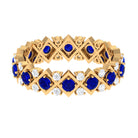 Created Blue Sapphire and Diamond Full Eternity Band Ring Lab Created Blue Sapphire - ( AAAA ) - Quality - Rosec Jewels