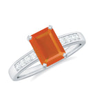 Octagon Cut Real Fire Opal Solitaire Ring with Diamond Fire Opal - ( AAA ) - Quality - Rosec Jewels