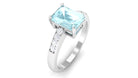 Emerald Cut Shape Sky Blue Topaz Solitaire Engagement Ring with Diamond Side Stones Sky Blue Topaz - ( AAA ) - Quality - Rosec Jewels