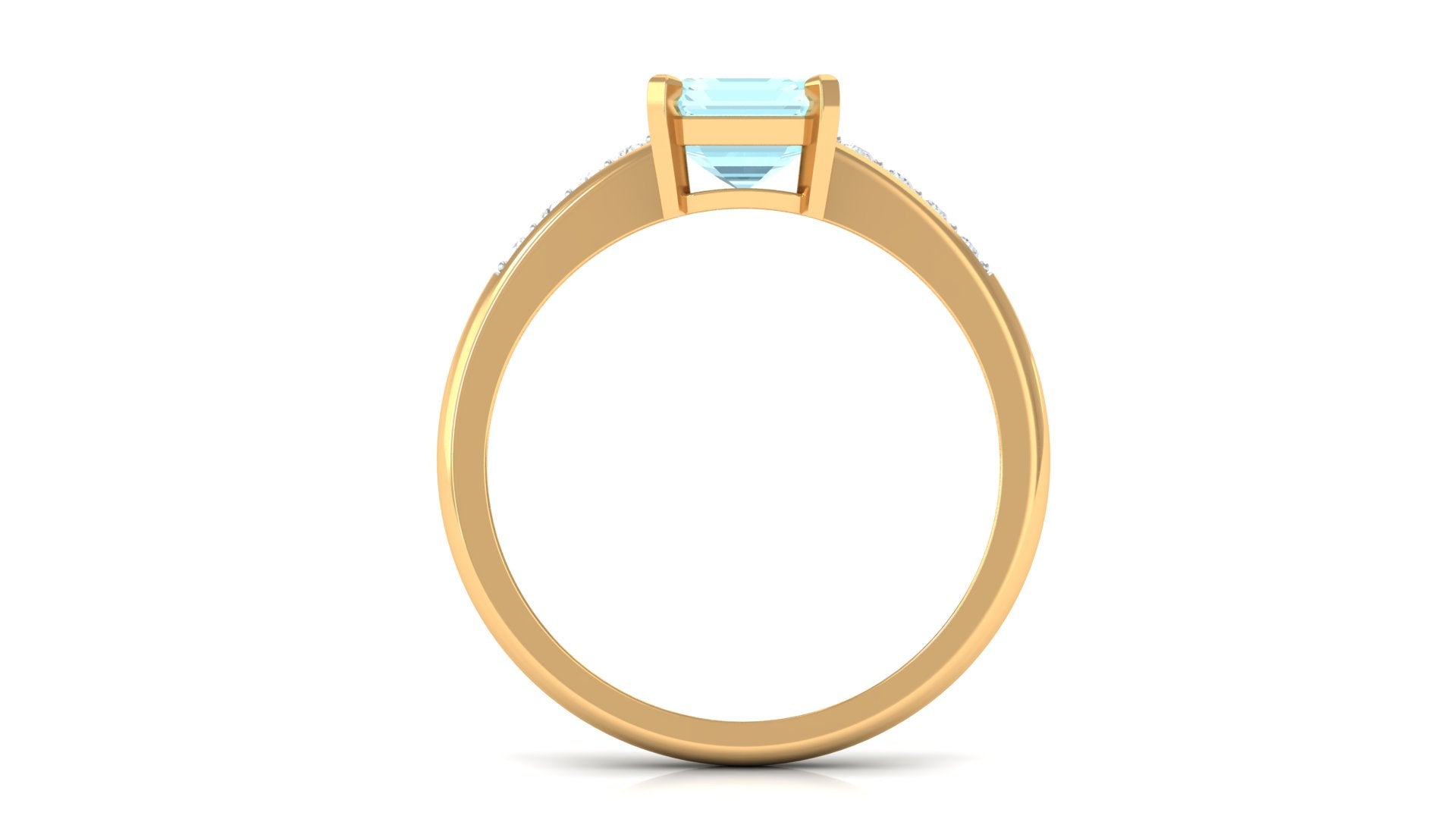 Emerald Cut Shape Sky Blue Topaz Solitaire Engagement Ring with Diamond Side Stones Sky Blue Topaz - ( AAA ) - Quality - Rosec Jewels