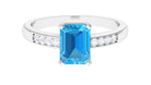 Emerald Cut Swiss Blue Topaz Solitaire Engagement Ring with Diamond Side Stones Swiss Blue Topaz - ( AAA ) - Quality - Rosec Jewels