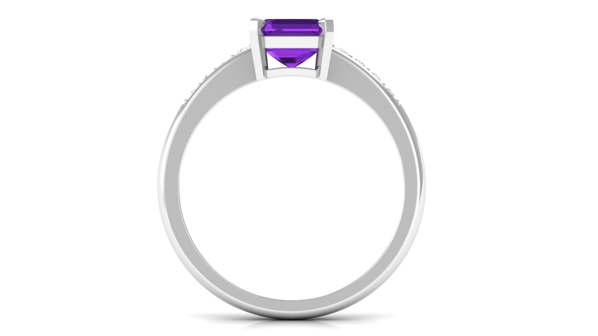 Octagon Cut Amethyst Solitaire Engagement Ring with Diamond Side Stones Amethyst - ( AAA ) - Quality - Rosec Jewels