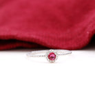 Minimal Ruby Promise Ring with Diamond Halo Ruby - ( AAA ) - Quality - Rosec Jewels