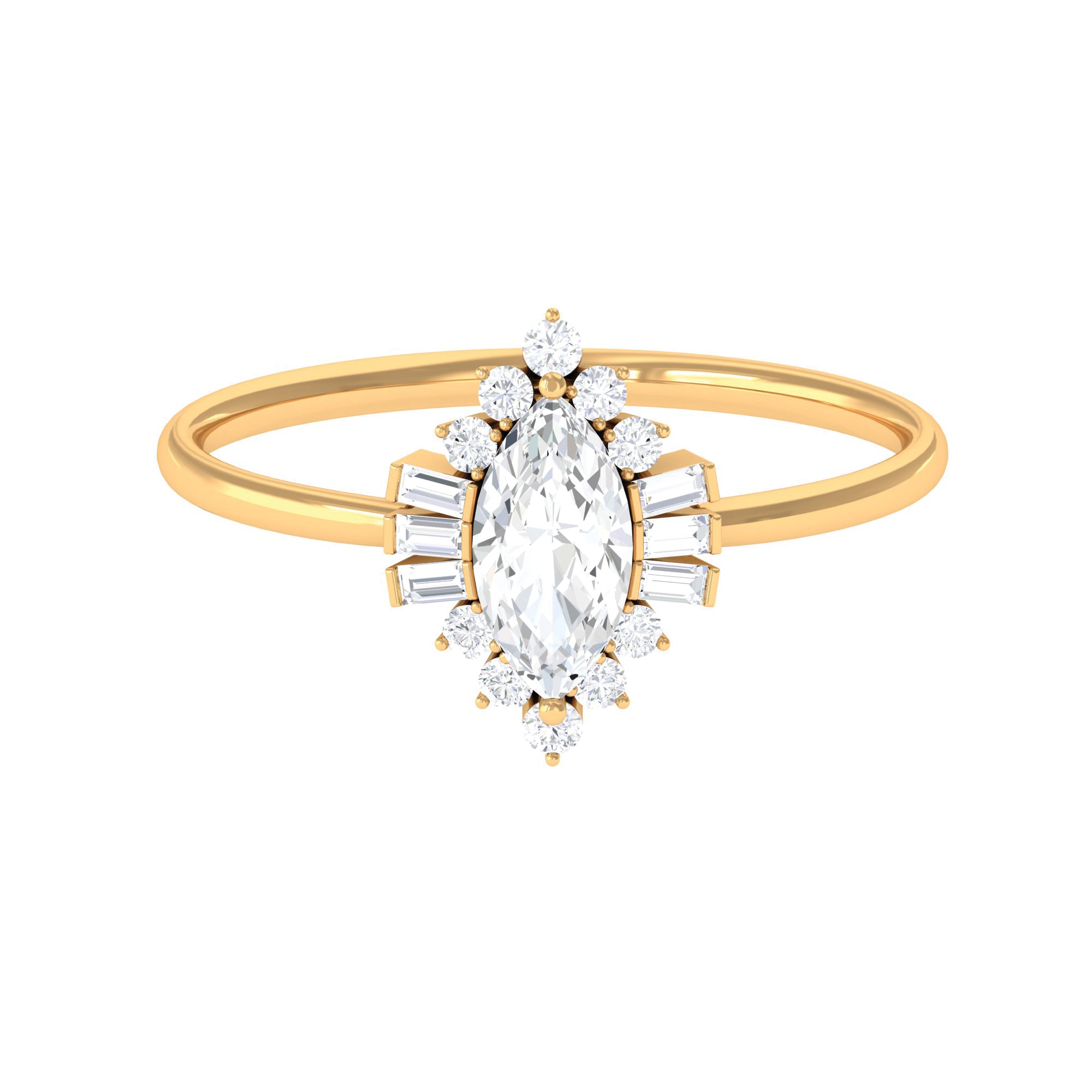 1.5 CT Certified Moissanite Antique Ring with Halo in Gold Moissanite - ( D-VS1 ) - Color and Clarity - Rosec Jewels