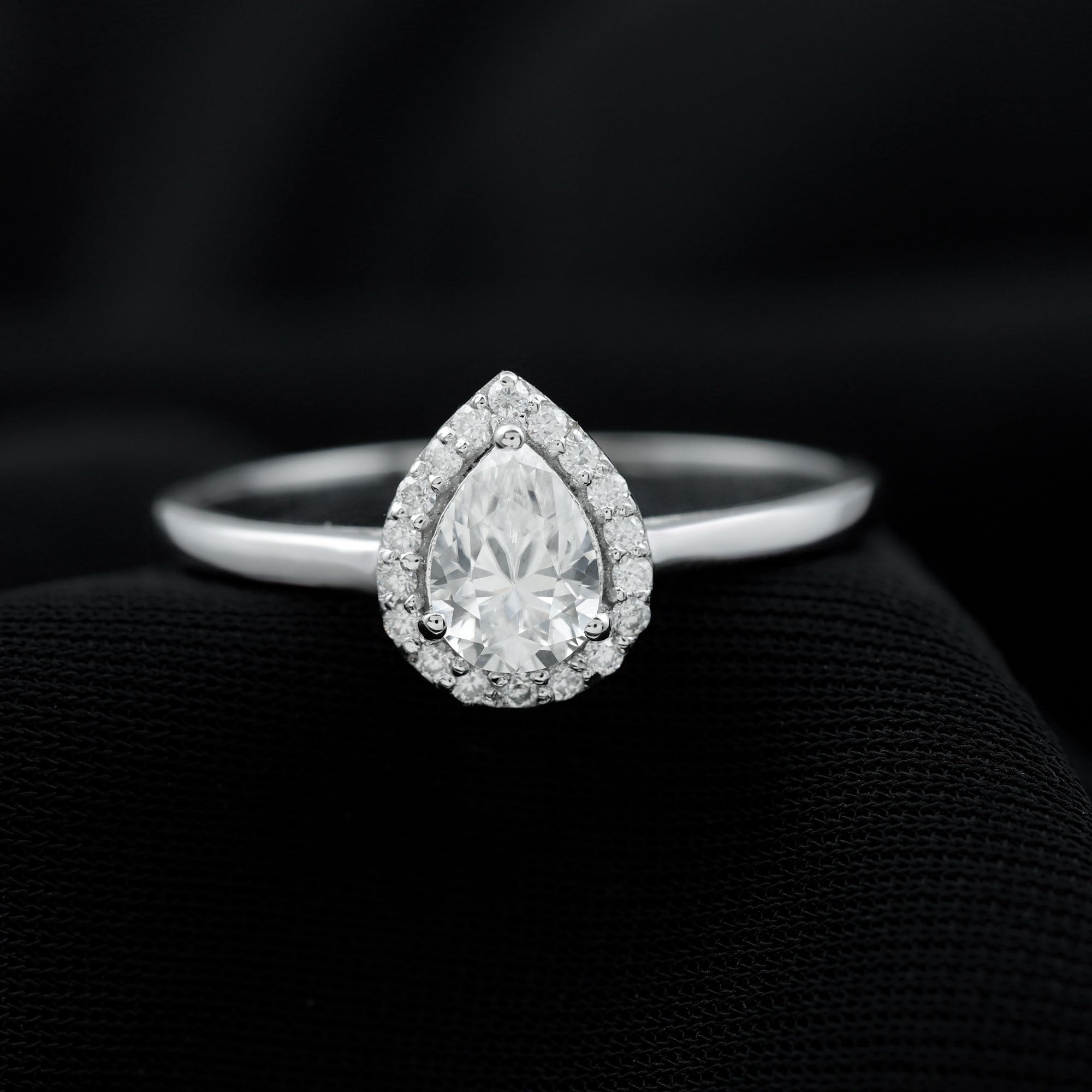 1 CT Pear and Round Cut Moissanite Halo Engagement Ring Moissanite - ( D-VS1 ) - Color and Clarity - Rosec Jewels