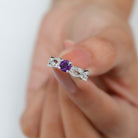 Antique Style Amethyst and Diamond Engagement Ring with Beaded Detailing Amethyst - ( AAA ) - Quality - Rosec Jewels