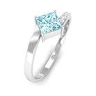 Princess Cut Aquamarine Bypass Solitaire Ring with Diamond Aquamarine - ( AAA ) - Quality - Rosec Jewels