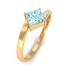 Princess Cut Aquamarine Bypass Solitaire Ring with Diamond Aquamarine - ( AAA ) - Quality - Rosec Jewels