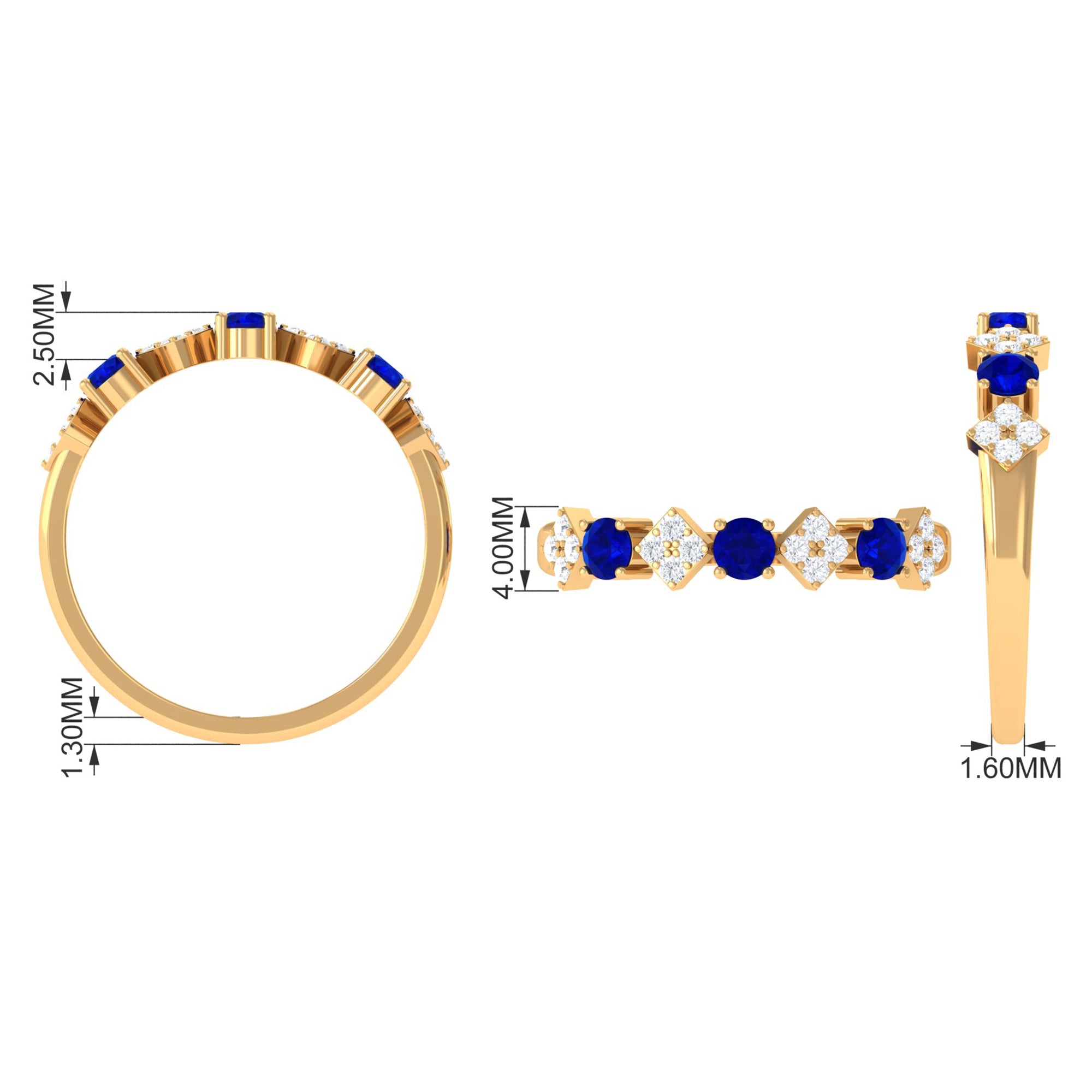 Created Blue Sapphire and Diamond Half Eternity Band Ring Lab Created Blue Sapphire - ( AAAA ) - Quality - Rosec Jewels