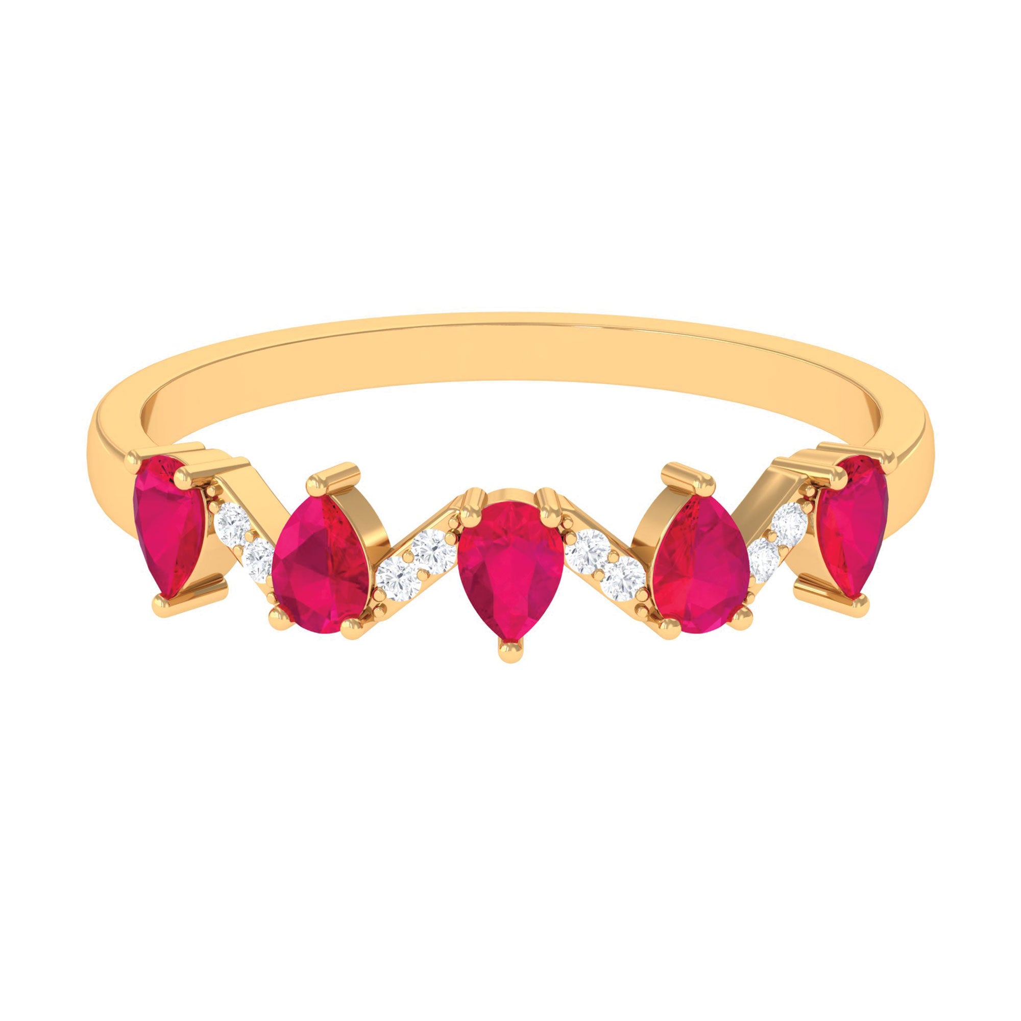 Pear Cut Natural Ruby and Diamond Half Eternity Ring Ruby - ( AAA ) - Quality - Rosec Jewels