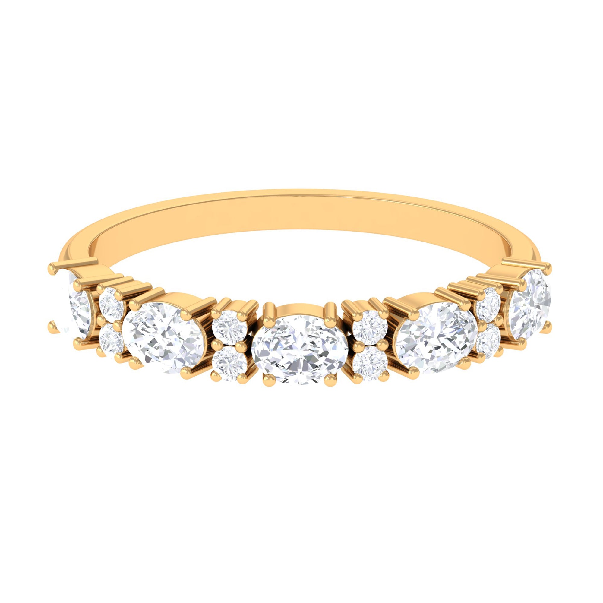 Oval and Round Moissanite East West Half Eternity Ring in Gold Moissanite - ( D-VS1 ) - Color and Clarity - Rosec Jewels