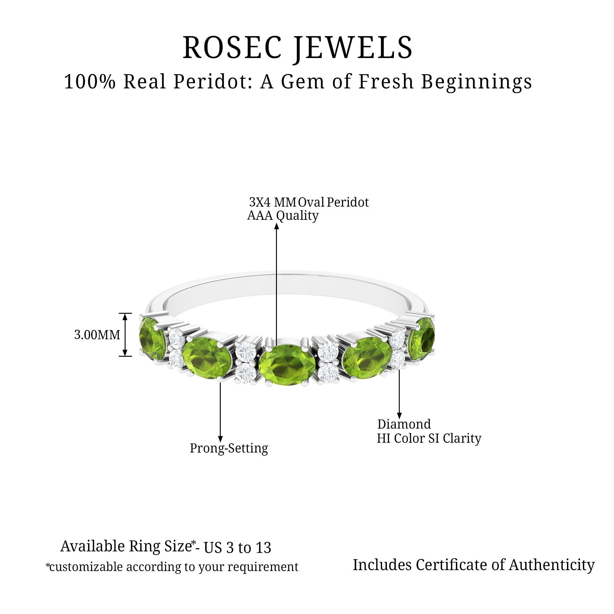 Oval Cut Peridot and Diamond Half Eternity Ring Peridot - ( AAA ) - Quality - Rosec Jewels