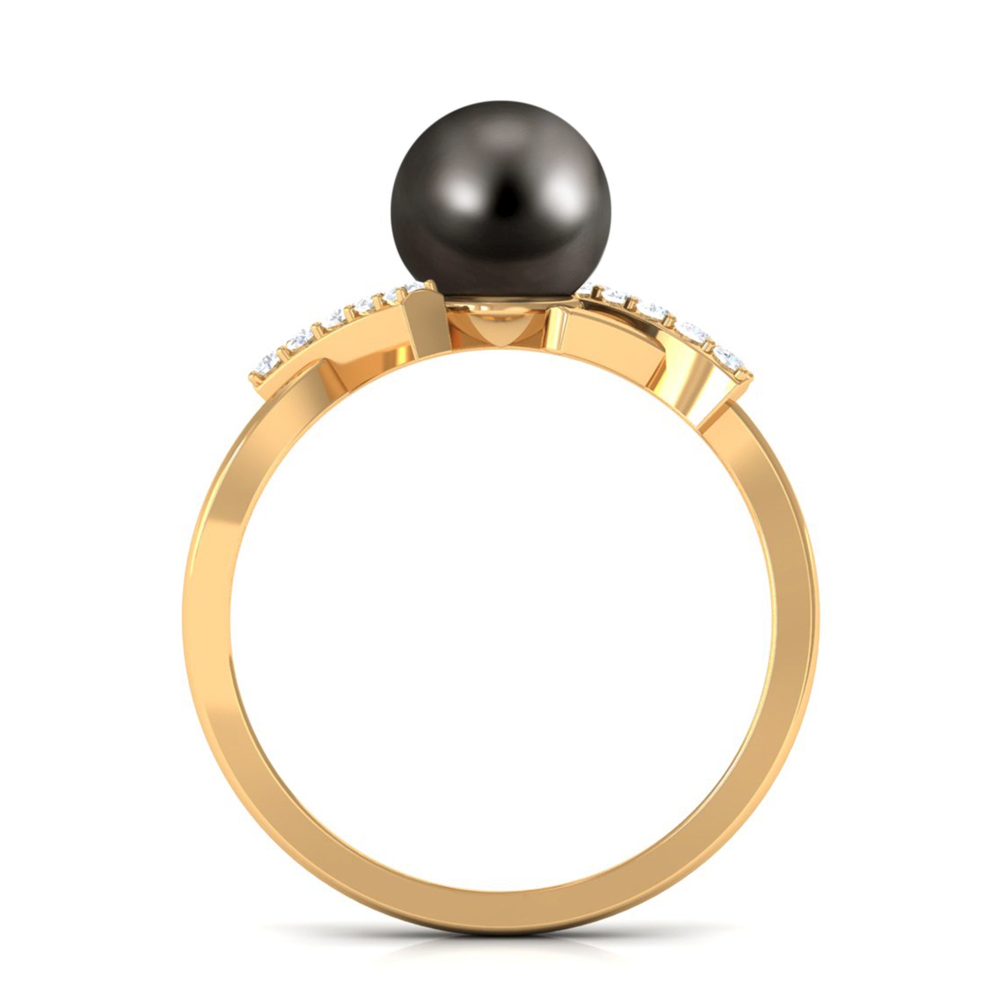 Tahitian Pearl Solitaire Ring with Diamond Accent Tahitian pearl - ( AAA ) - Quality - Rosec Jewels