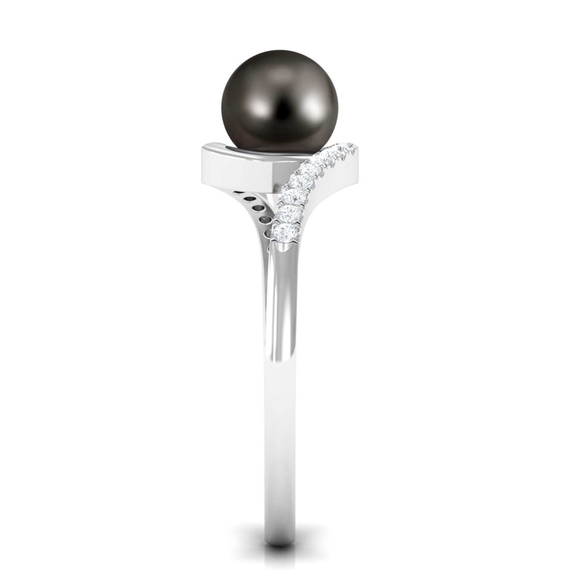 Solitaire Tahitian Pearl Bypass Engagement Ring with Diamond Tahitian pearl - ( AAA ) - Quality - Rosec Jewels