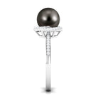 Simple Tahitian Pearl Solitaire Ring with Diamond Swirl Tahitian pearl - ( AAA ) - Quality - Rosec Jewels