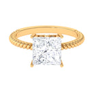 Princess Cut Moissanite Solitaire Ring with Gold Twisted Rope Moissanite - ( D-VS1 ) - Color and Clarity - Rosec Jewels