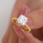 Cushion Cut Moissanite Solitaire Ring with Gold Twisted Rope Moissanite - ( D-VS1 ) - Color and Clarity - Rosec Jewels