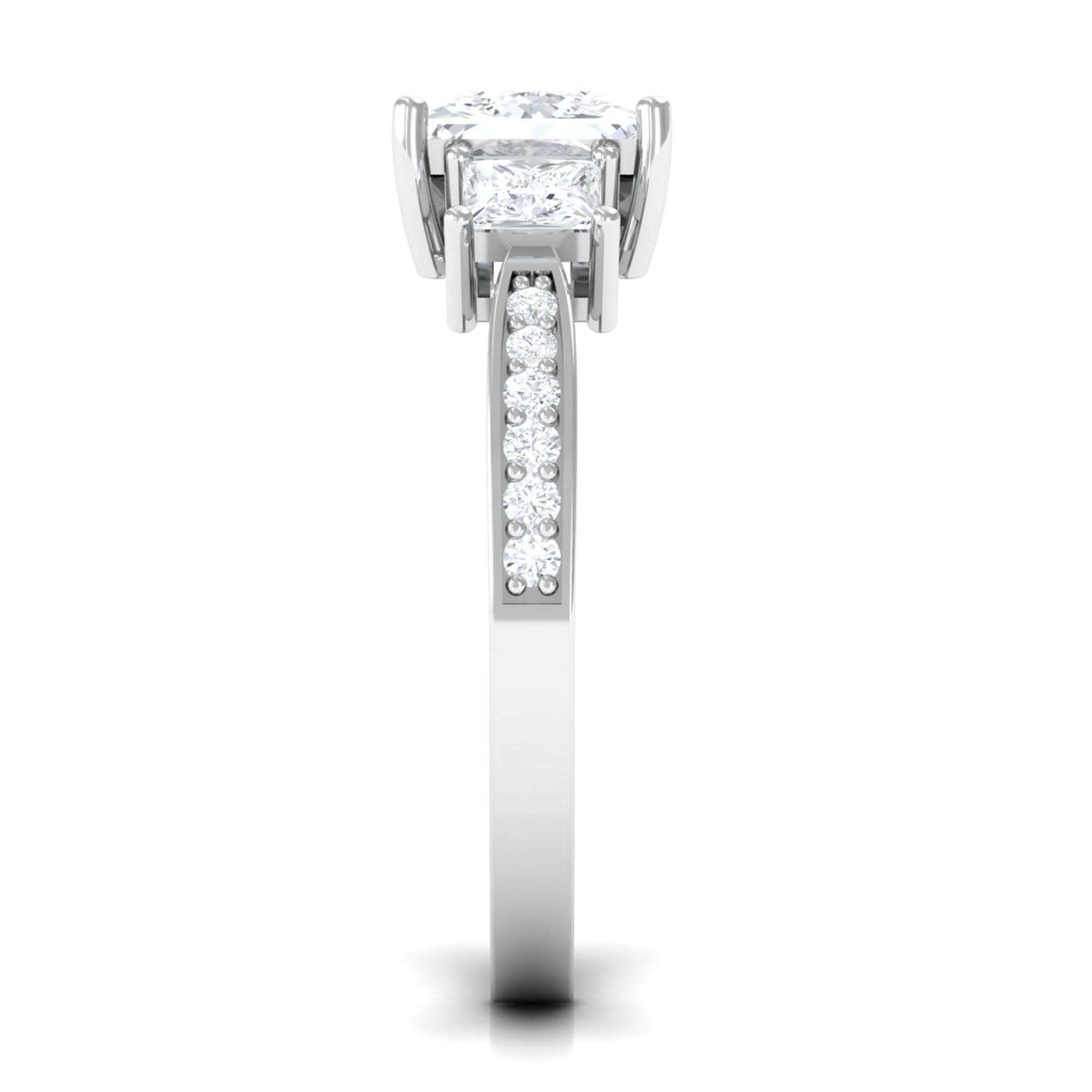 Princess Cut Zircon Three Stone Engagement Ring Zircon - ( AAAA ) - Quality - Rosec Jewels