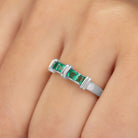 Princess Cut Emerald Band Ring in Channel Setting Emerald - ( AAA ) - Quality - Rosec Jewels