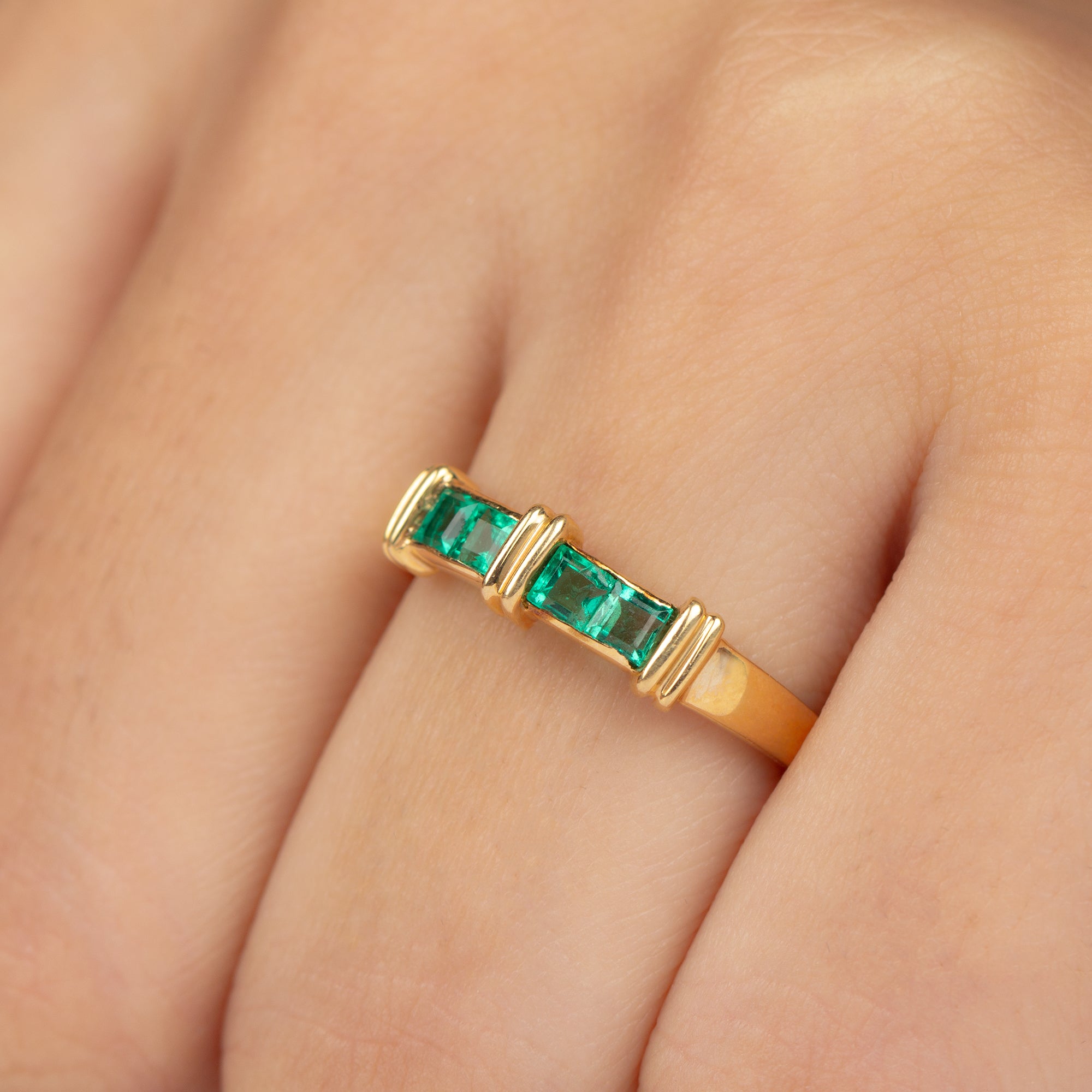 Princess Cut Emerald Band Ring in Channel Setting Emerald - ( AAA ) - Quality - Rosec Jewels