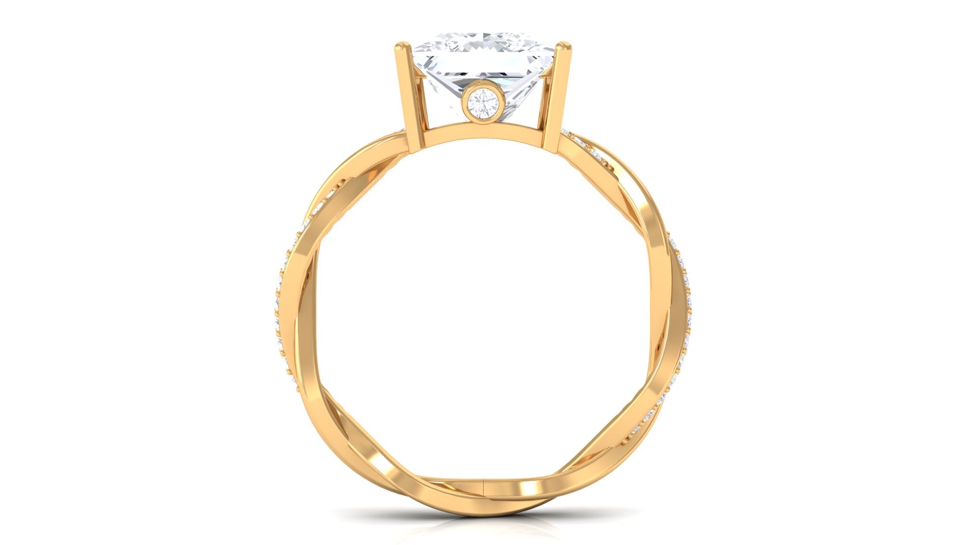 Rosec Jewels-3 CT Princess Cut Solitaire Moissanite Braided Ring in Prong Setting and Hidden Style